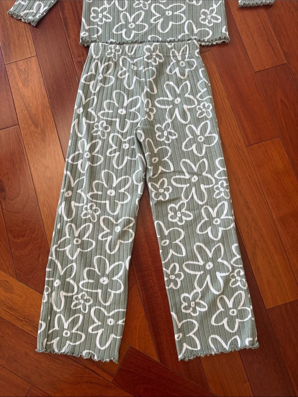 Falls Creek Olive Green Floral Ribbed Pajama Set